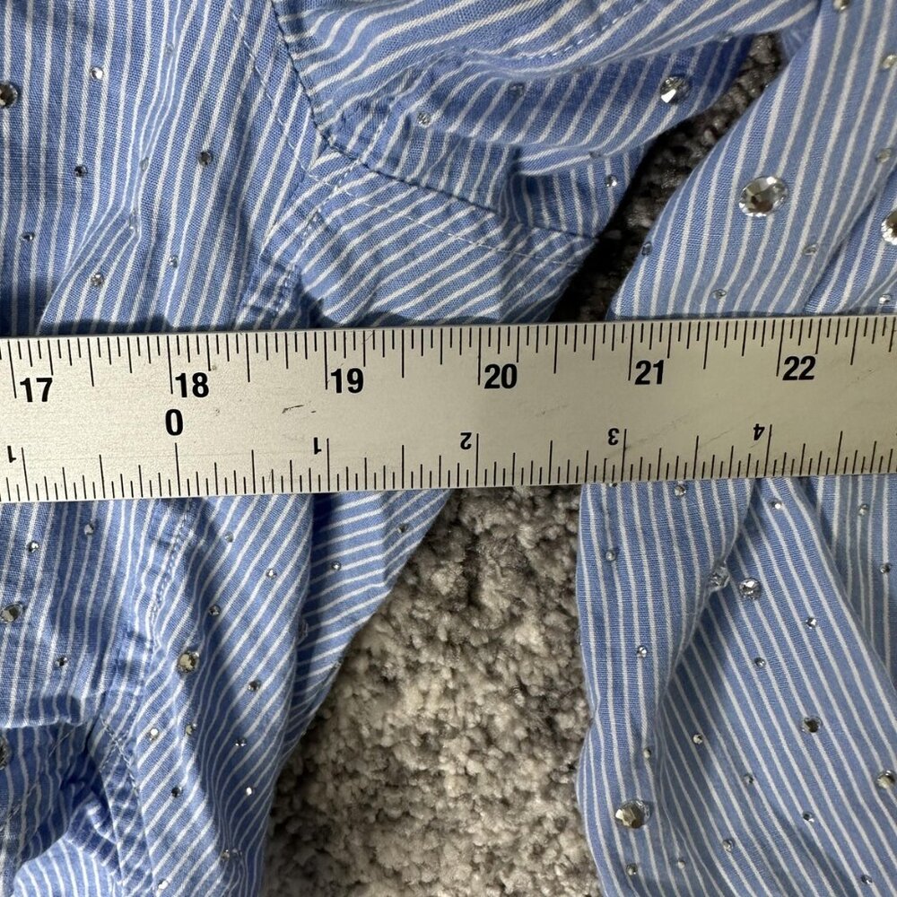 Sandro Shirt Womens Small Blue Striped Sequin Embellished High Low Button Blouse - Picture 4 of 6